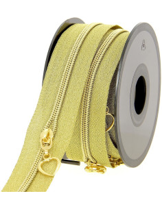 5-Meter-Rolle Nylonreißverschluss 5 mm mit Herz-Zippern - Gold Lurex