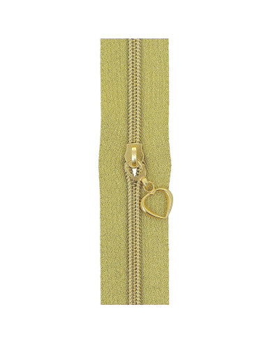 5-Meter-Rolle Nylonreißverschluss 5 mm mit Herz-Zippern - Gold Lurex