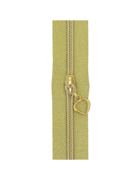 5-Meter-Rolle Nylonreißverschluss 5 mm mit Herz-Zippern - Gold Lurex