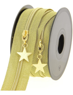 5 Meter Rolle Nylonreißverschluss 5 mm mit Sternziehern - Gold Lurex
