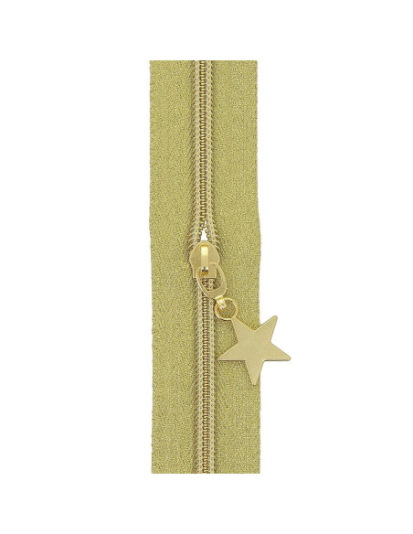 5 Meter Rolle Nylonreißverschluss 5 mm mit Sternziehern - Gold Lurex