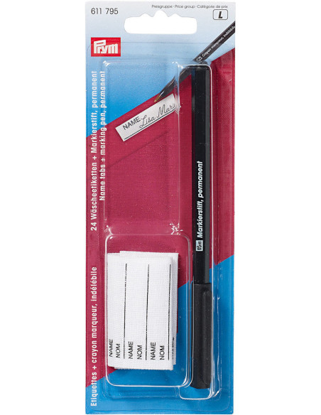 24 Bügeletiketten + wasserfester Markierstift