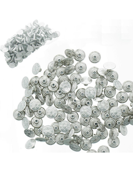 Schachtel mit 100 Jeansknöpfen 17mm - Glänzendes Silber mit Sternen