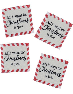 Set aus 4 Aufnähetiketten - Alles, was ich mir zu Weihnachten wünsche