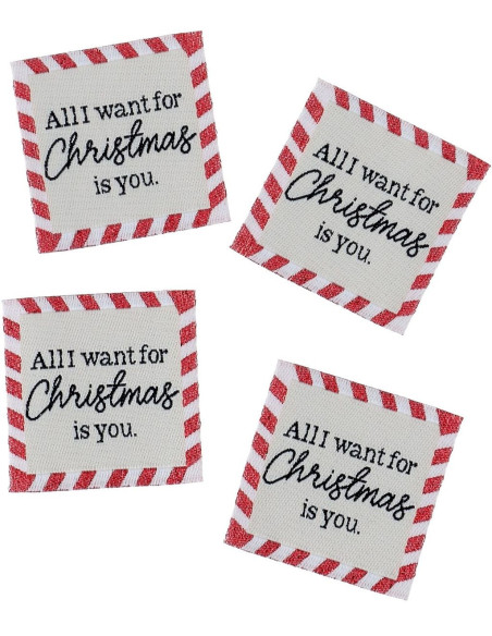 Set aus 4 Aufnähetiketten - Alles, was ich mir zu Weihnachten wünsche