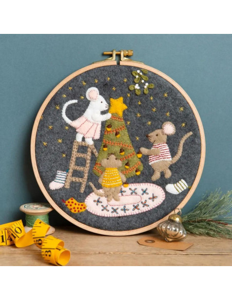 Filzset mit Stickrahmen - Mäusefamilie zu Weihnachten