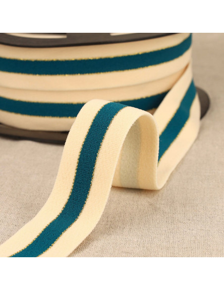 Zweifarbiger elastischer Rand Gold - Entenblau