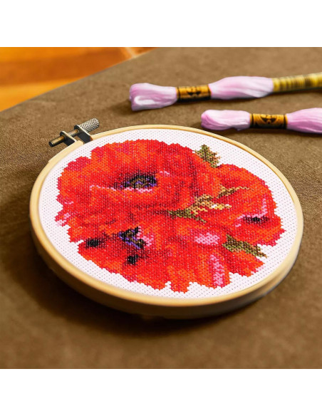Kreuzstich-Stickset - Roter Mohn