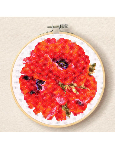 Kreuzstich-Stickset - Roter Mohn