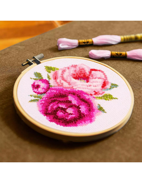 Kreuzstich-Stickset - Rosa Pfingstrosen