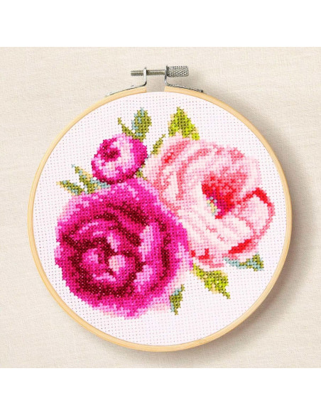 Kreuzstich-Stickset - Rosa Pfingstrosen