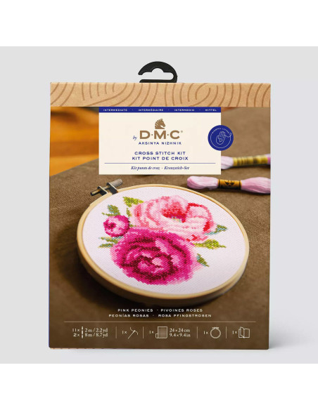 Kreuzstich-Stickset - Rosa Pfingstrosen