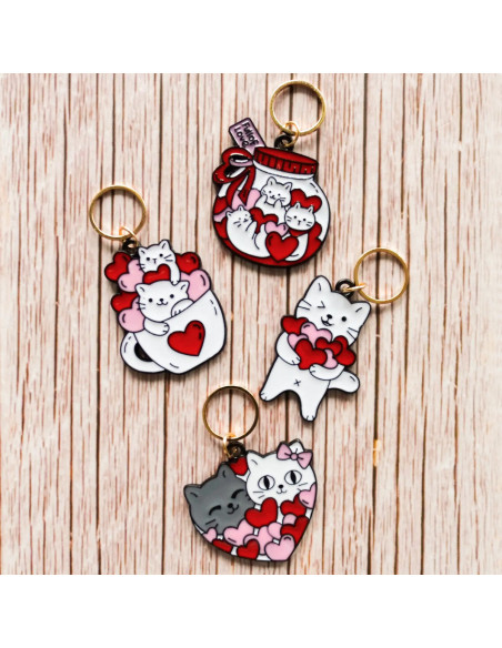 Set aus 4 Maschenmarkierern - Katzenherzen 3