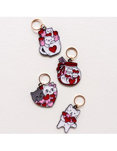 Set aus 4 Maschenmarkierern - Katzenherzen 3