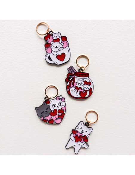 Set aus 4 Maschenmarkierern - Katzenherzen 3