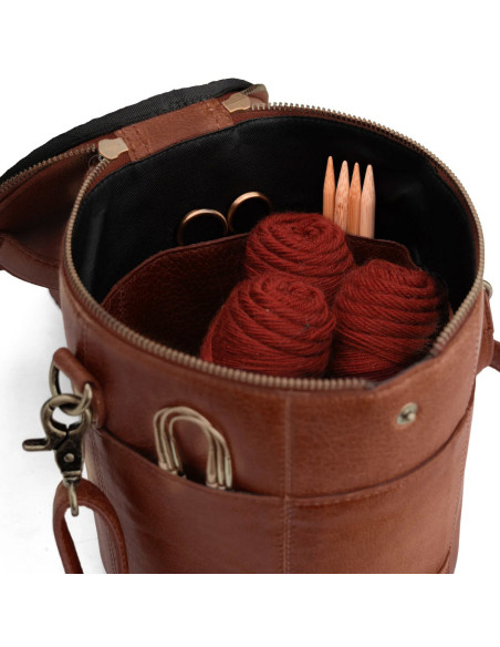 Leder-Aufbewahrungstasche für Strickarbeiten Muud Saturn Limited Edition - Rich Brown