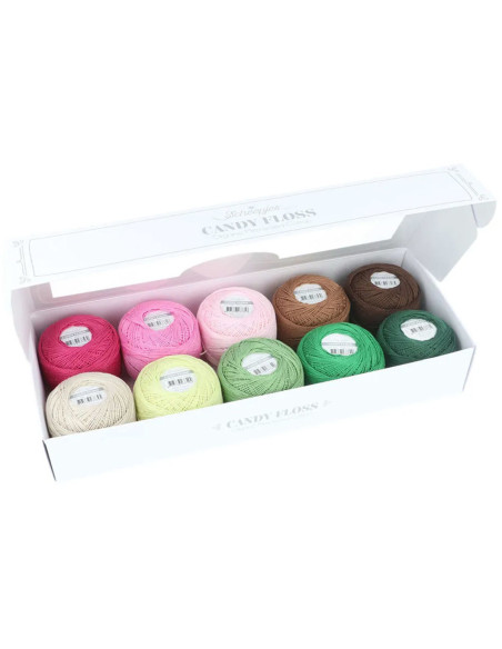 Set mit 10 Knäueln Scheepjes Candy Floss Perlgarn Nr. 10 - Grüntöne