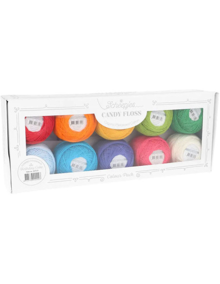 Set mit 10 Knäueln Scheepjes Candy Floss Perlgarn Nr. 10 - Geburtstagskuchen