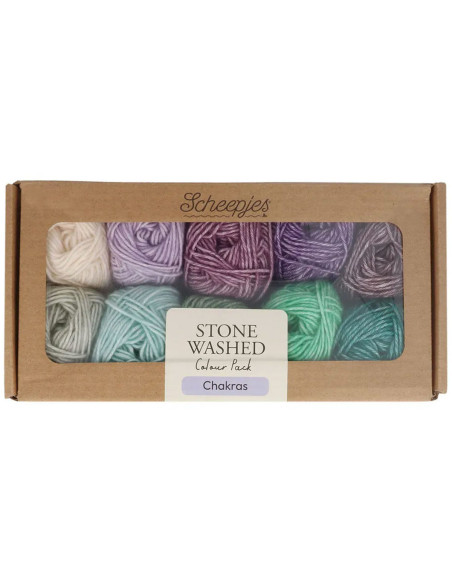 Set mit 10 Knäueln Scheepjes Stone Washed Colour Pack - Chakras