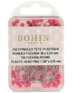 Schachtel mit 150 runden Stecknadeln mit Kunststoffkopf in Fuchsia von Bohin.