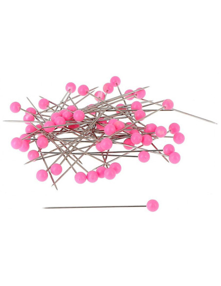 Schachtel mit 150 runden Stecknadeln mit Kunststoffkopf in Fuchsia von Bohin.