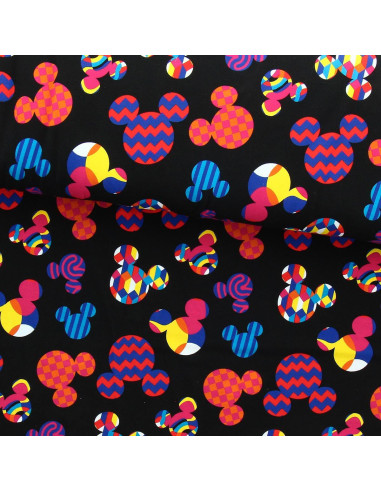 Disney-Jersey-Stoff - Bunte Mickey-Maus-Köpfe