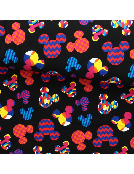 Disney-Jersey-Stoff - Bunte Mickey-Maus-Köpfe