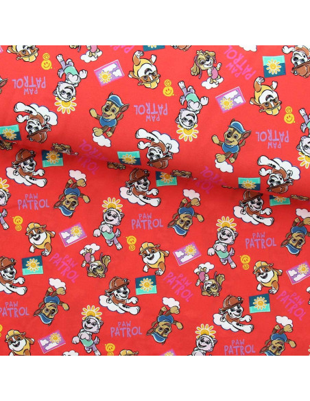 Jersey-Stoff Paw Patrol - Sonne auf orangefarbenem Hintergrund