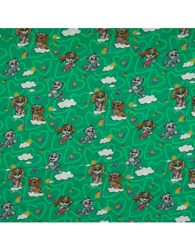 Jersey-Stoff Paw Patrol - Wolke auf grünem Hintergrund