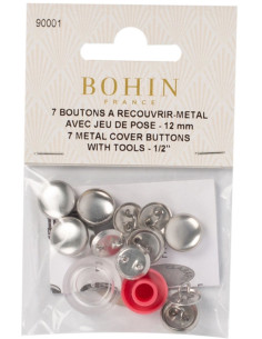 Schachtel mit 6 überziehbaren Knöpfen mit Bohin-Befestigungswerkzeug - 15 mm