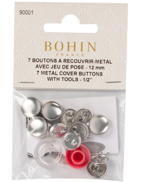 Schachtel mit 6 überziehbaren Knöpfen mit Bohin-Befestigungswerkzeug - 15 mm