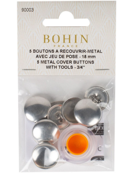 Schachtel mit 5 überziehbaren Knöpfen mit Bohin-Befestigungswerkzeug - 18 mm