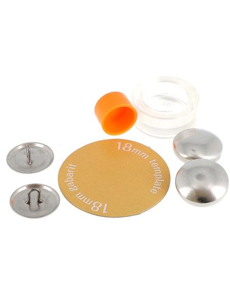 Schachtel mit 5 überziehbaren Knöpfen mit Bohin-Befestigungswerkzeug - 18 mm