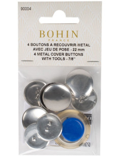 Schachtel mit 4 zu überziehenden Knöpfen mit Bohin-Befestigungswerkzeug - 22 mm