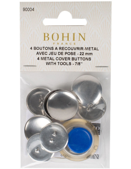 Schachtel mit 4 zu überziehenden Knöpfen mit Bohin-Befestigungswerkzeug - 22 mm