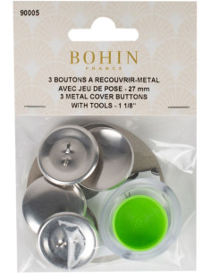 Schachtel mit 3 zu überziehenden Knöpfen mit Bohin-Befestigungswerkzeug - 27 mm