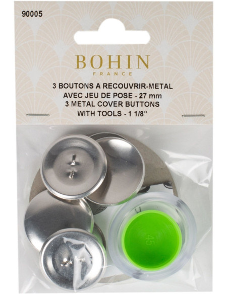 Schachtel mit 3 zu überziehenden Knöpfen mit Bohin-Befestigungswerkzeug - 27 mm