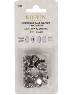 Packung mit 8 nahtlosen Druckknöpfen für schwere Stoffe 14 mm Bohin - Silber