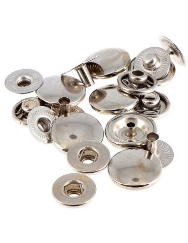 Packung mit 8 nahtlosen Druckknöpfen für schwere Stoffe 14 mm Bohin - Silber