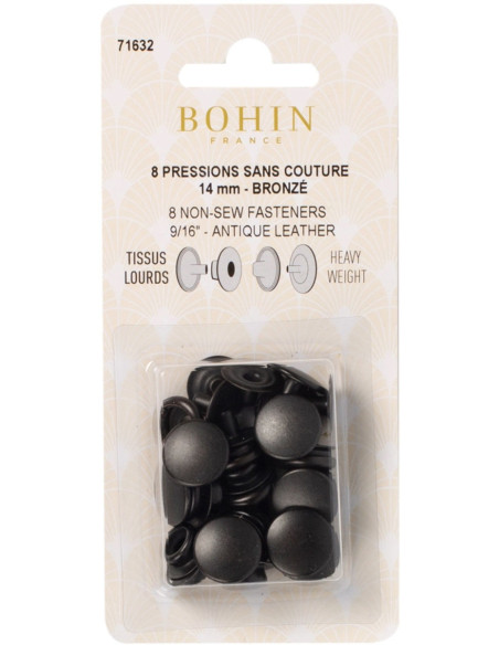 Packung mit 8 nahtlosen Druckknöpfen für schwere Stoffe 14 mm Bohin - Bronze