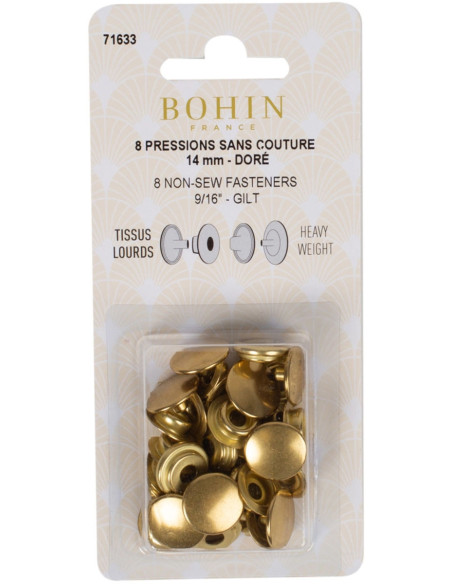 Packung mit 8 nahtlosen Druckknöpfen für schwere Stoffe 14 mm Bohin - Gold