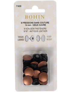 Packung mit 8 nahtlosen Druckknöpfen für schwere Stoffe 14 mm Bohin - Kupfer