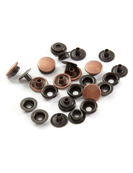 Packung mit 8 nahtlosen Druckknöpfen für schwere Stoffe 14 mm Bohin - Kupfer