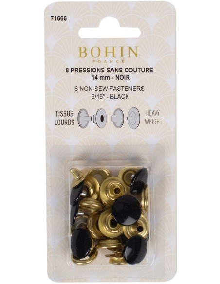 Packung mit 8 nahtlosen Druckknöpfen für schwere Stoffe 14 mm Bohin - Schwarz