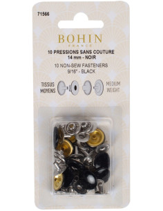 Schachtel mit 10 nahtlosen Druckknöpfen für mittlere Stoffe 14 mm Bohin - Schwarz