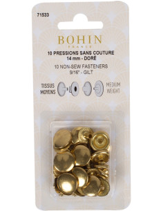 Schachtel mit 10 nahtlosen Druckknöpfen für mittlere Stoffe 14 mm Bohin - Gold