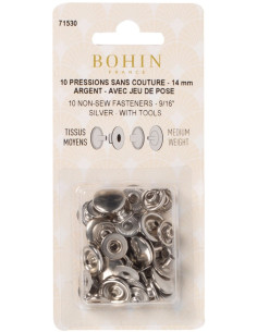 Packung mit 10 nahtlosen Druckknöpfen für mittlere Stoffe 14 mm Bohin - Silber