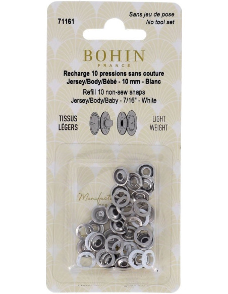 Schachtel mit 10 nahtlosen Jersey-Druckknöpfen mit Krallen, Kappe 10 mm Bohin - Weiß