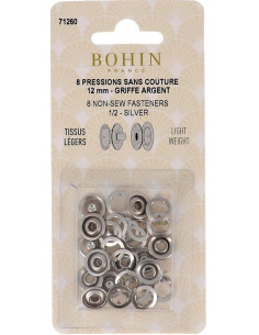 Schachtel mit 8 nahtlosen Jersey-Druckknöpfen mit Kappen 12 mm Bohin - Silber