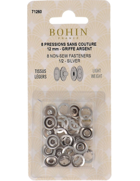 Schachtel mit 8 nahtlosen Jersey-Druckknöpfen mit Kappen 12 mm Bohin - Silber